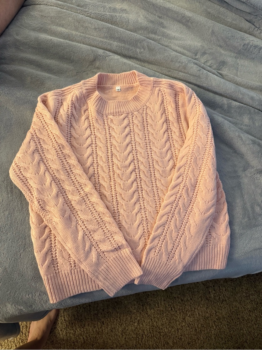Soft Cable Knit Crewneck Sweater - Light Pink